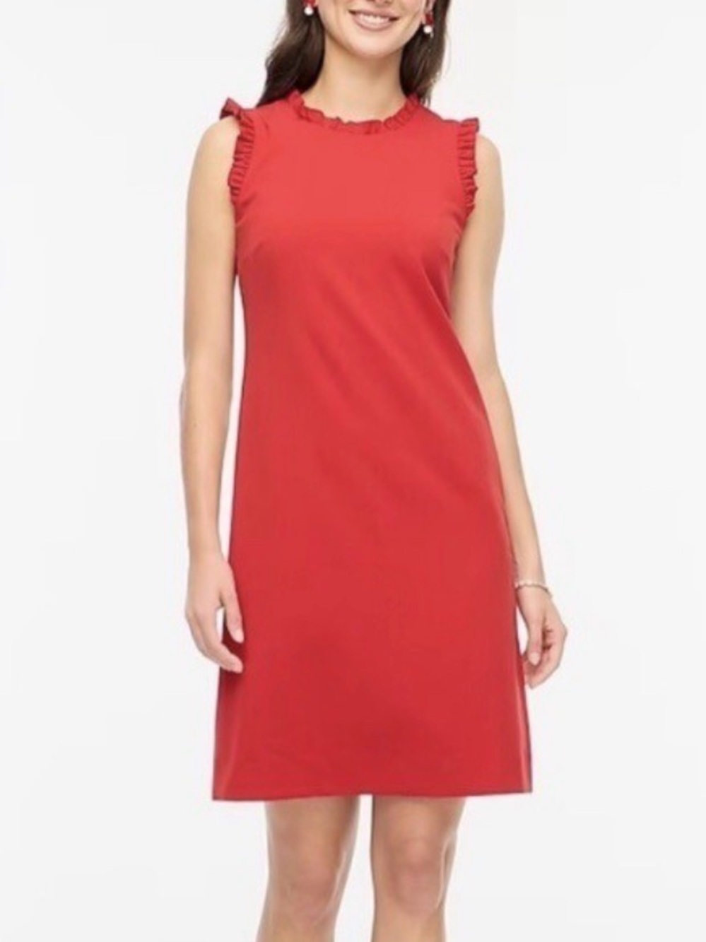 J.Crew Red Ruffle Trim Shift Dress Sleeveless Lined Size 8